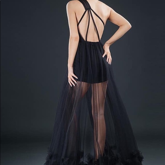 Rachel Allan Black Romper with tulle overskirt - Picture 3 of 3